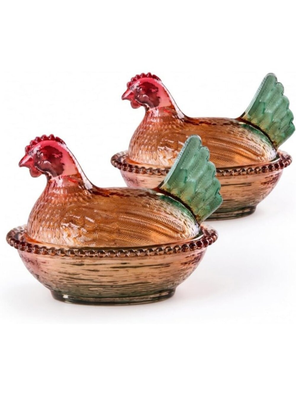 Vintage Ruby Red Hen on Nest Candy Dish Set with Lid - Charming Home Decor